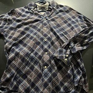 Tommy Hilfiger Button Down Dress Shirt Men's Sz Large Blue Plaid 100% Cotton